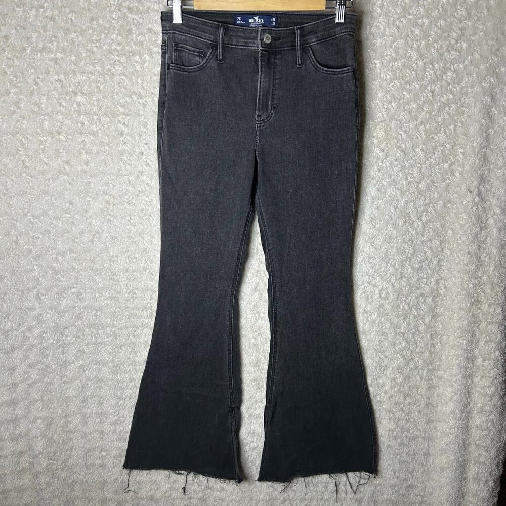 Hollister Jeans‎ Women's Size 7 Black Raw Curvy High-Rise Flare Grunge Y2K 90s